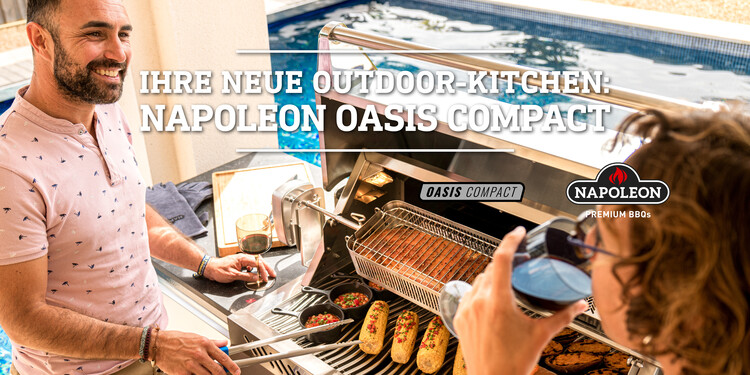 Werbung 2023 NapoleonGrills / Wolf Steel präsentiert die Outdoorküche Oasis Compact.