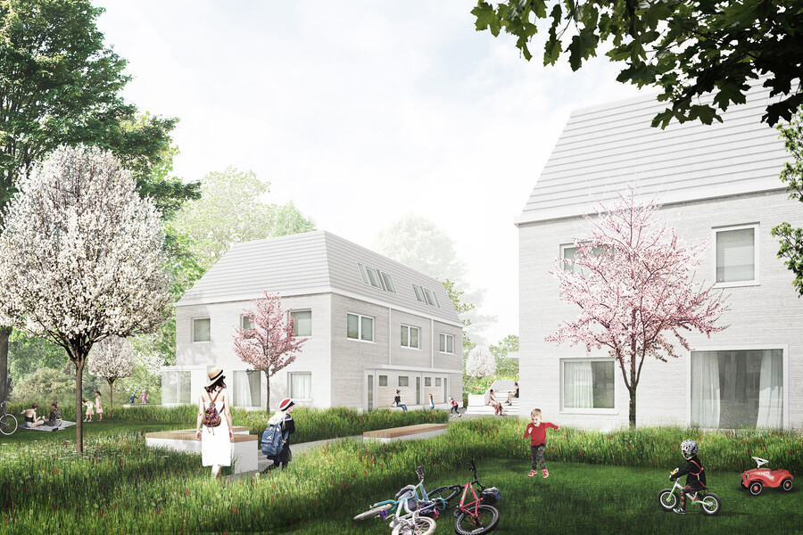 Rubner Haus zeigt eine Skizze der geplanten Reihenhäuser für ein nachhaltiges Wohnprojekt in Neubiberg, ein Stadtteil im Süden von München.