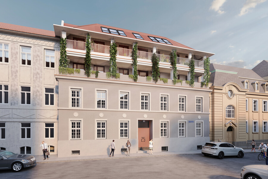 Rendering des Wohnhauses - strassenseitige Fassade: Stefan Laub/LAUBlab Alpha GmbH