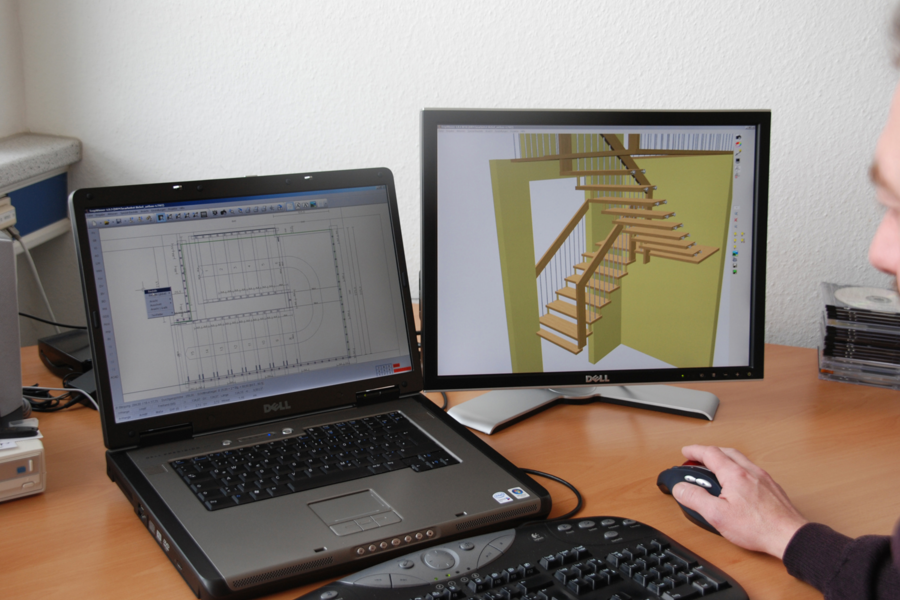 Professionelle Treppenplanung vom Experten mit Spezialprogramm zur dreidimensionalen Visualisierung von Treppen im Wohnraum präsentiert von der Firma Treppenmeister.