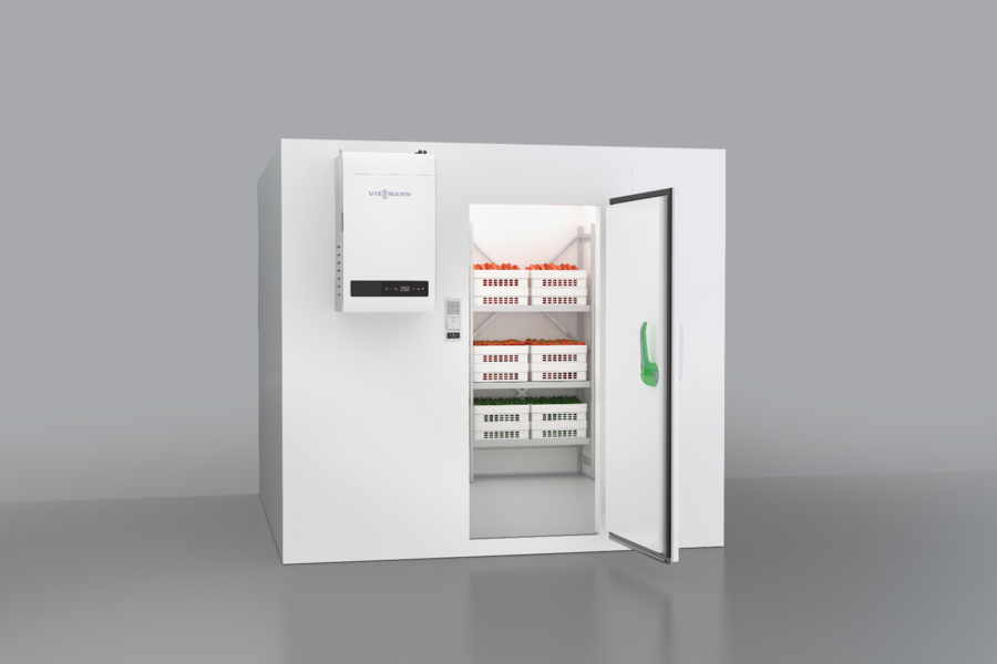 Kühlzelle TectoCell Standard plus von Viessmann mit wandmontierter Kühleinheit.