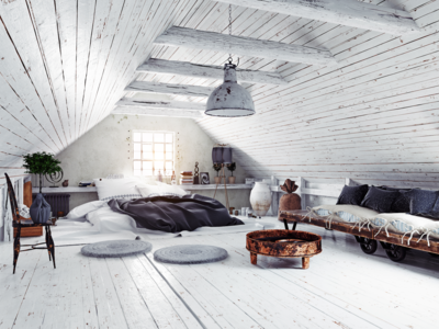 Dachbodenausbau eines Schlfzimmers im coolen Shabby Chic-Style.