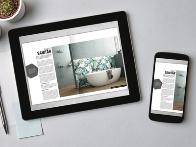Tablet und Smartphone zeigen die digitale Version des Magazins exclusive Bauen & Wohnen als e-Paper an.