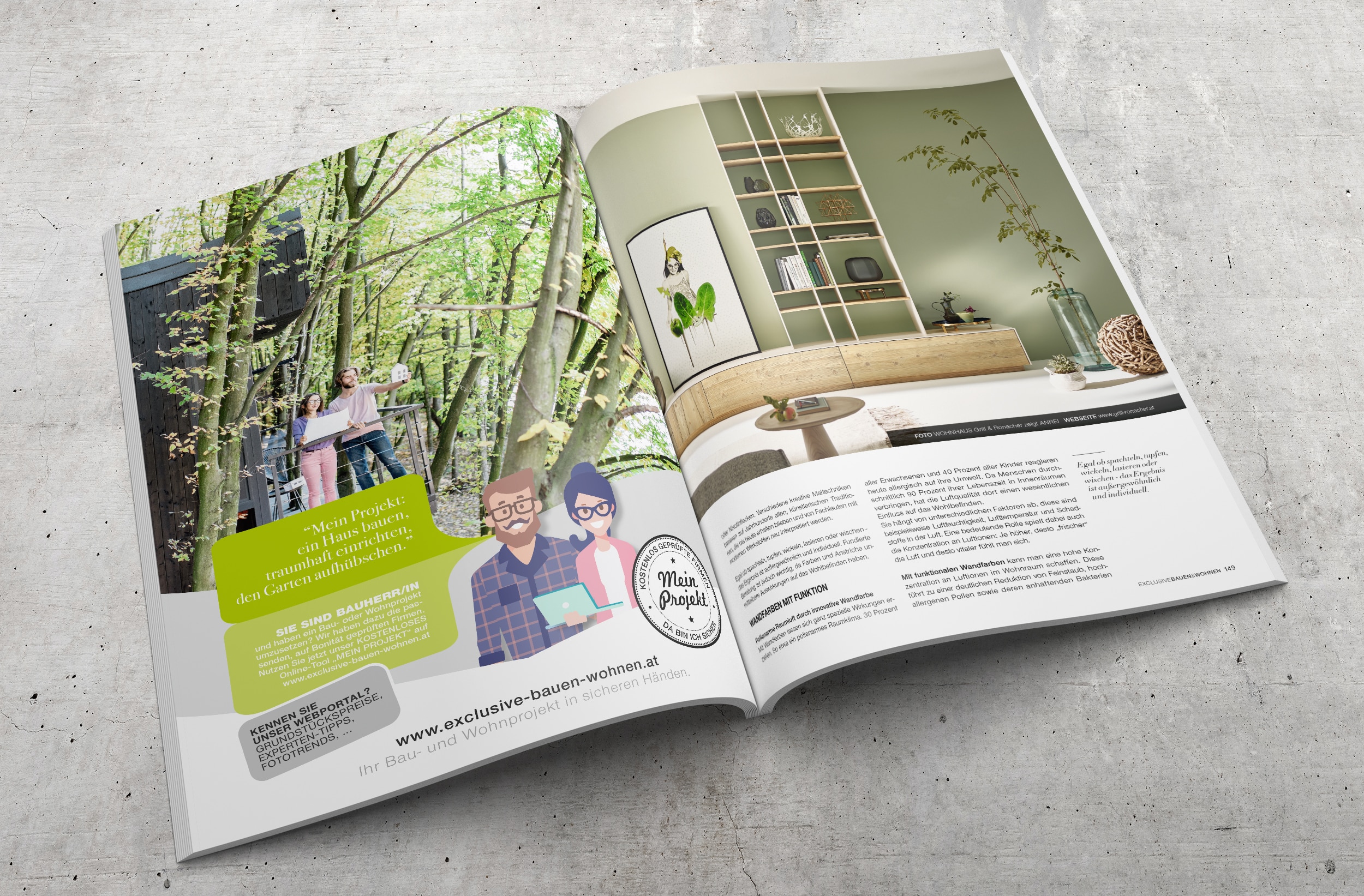 Magazin "exclusive Bauen & Wohnen" mit einer Insertion im Format einer ganzen Seite. Wahlweise auch nicht abfallend möglich.