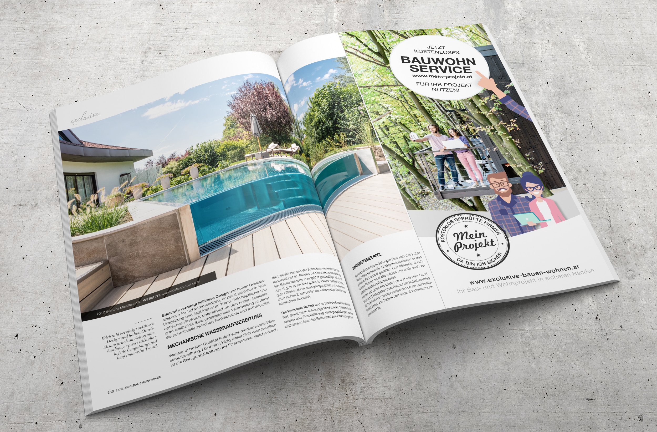 Magazin "exclusive Bauen & Wohnen" mit einer Insertion im Format einer 1/2 Seite PLUS.