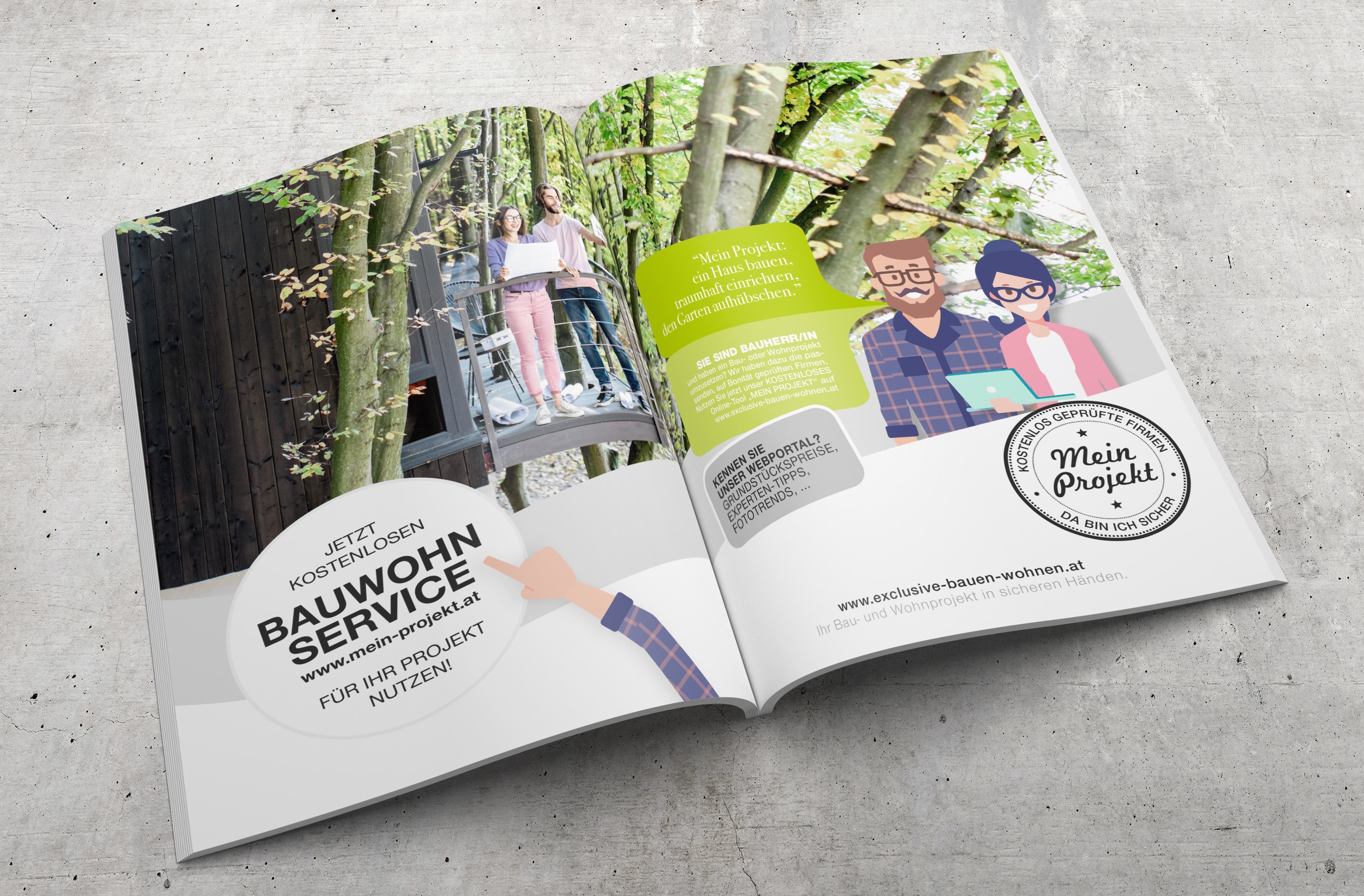 Magazin "exclusive Bauen & Wohnen" mit einer Insertion im Format einer Doppelseite.