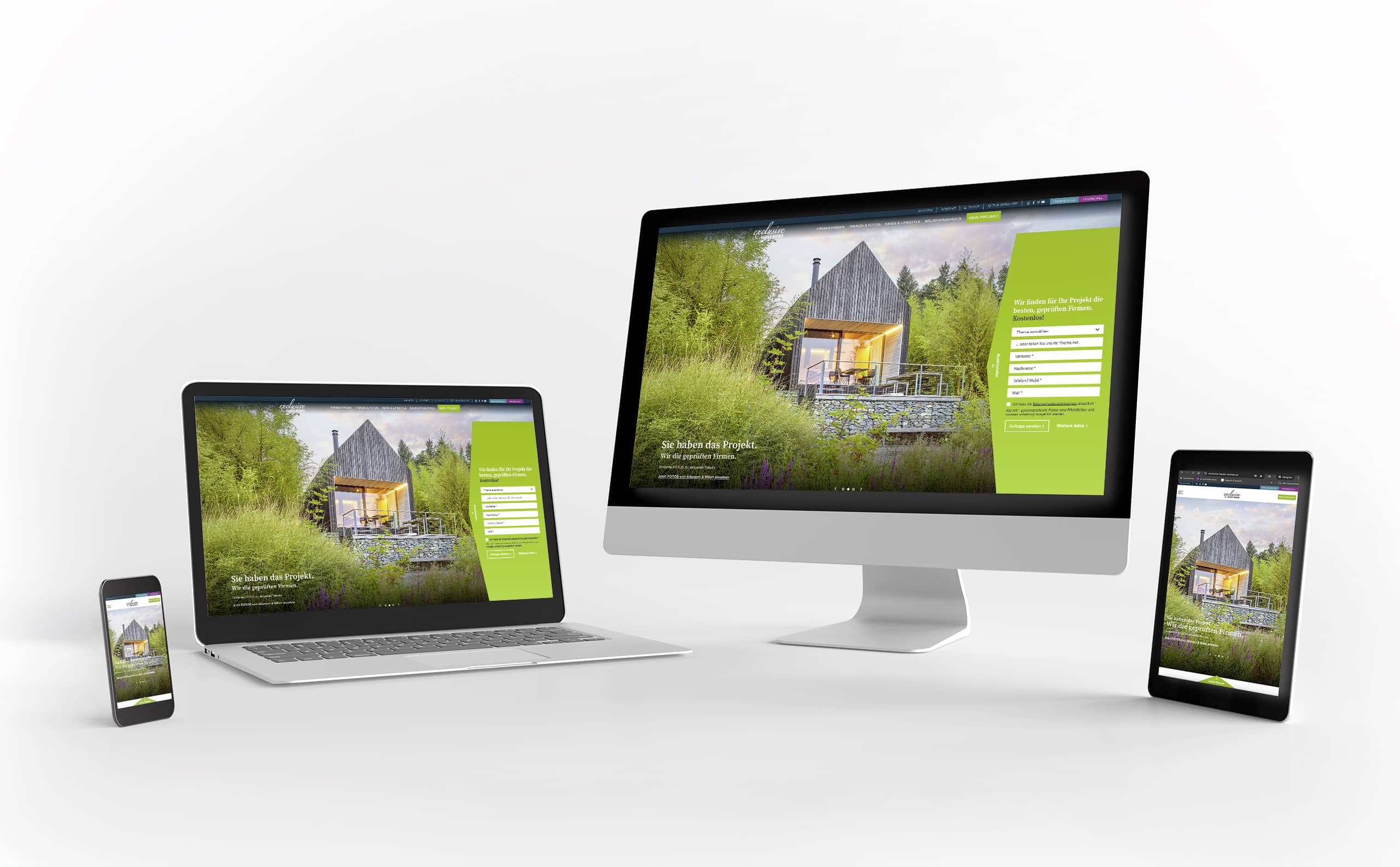 Darstellung Webseite auf unterschiedlichen mobilen Endgeräten, wie Smartphone, Laptop, Desktop-Rechner und Tablet.