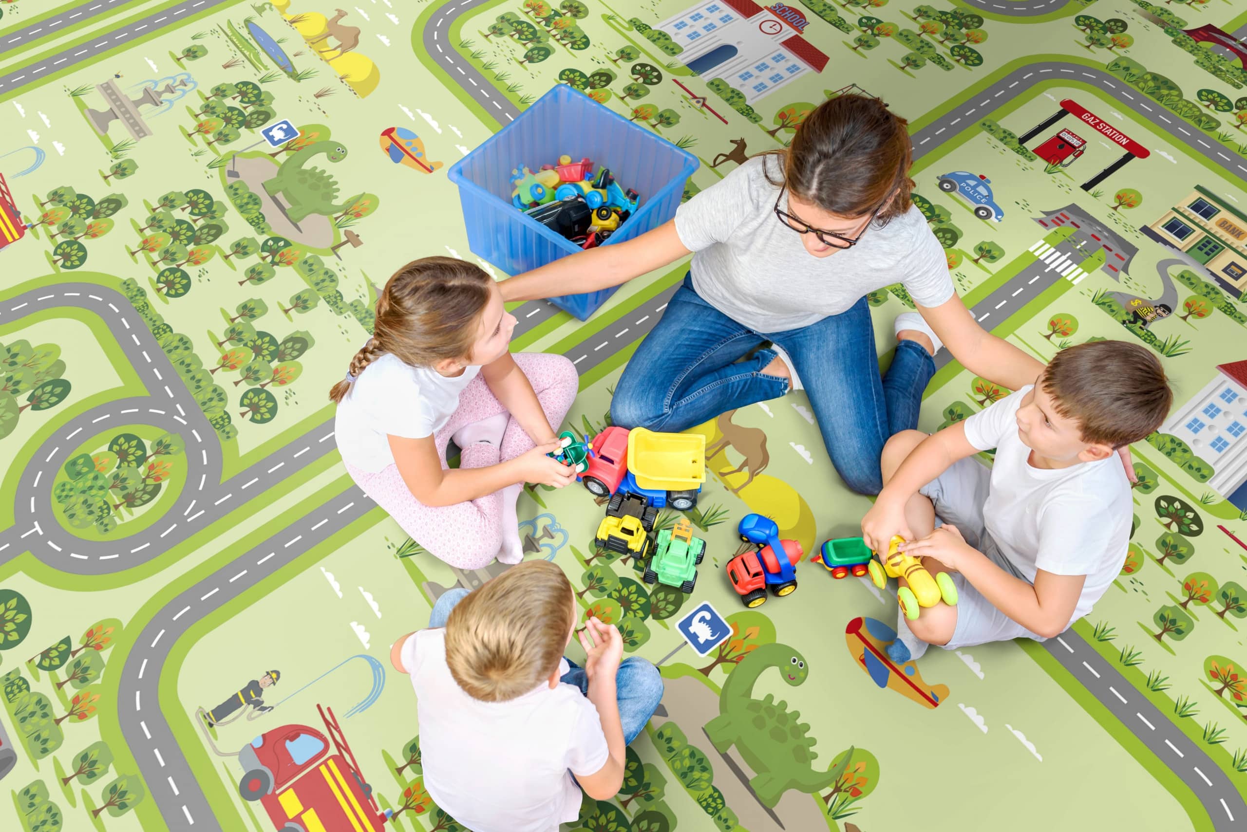 Kindertagesstätte mit einem Vinyl-Bodenbelag im Spielstraßen-Design von Gerflor.