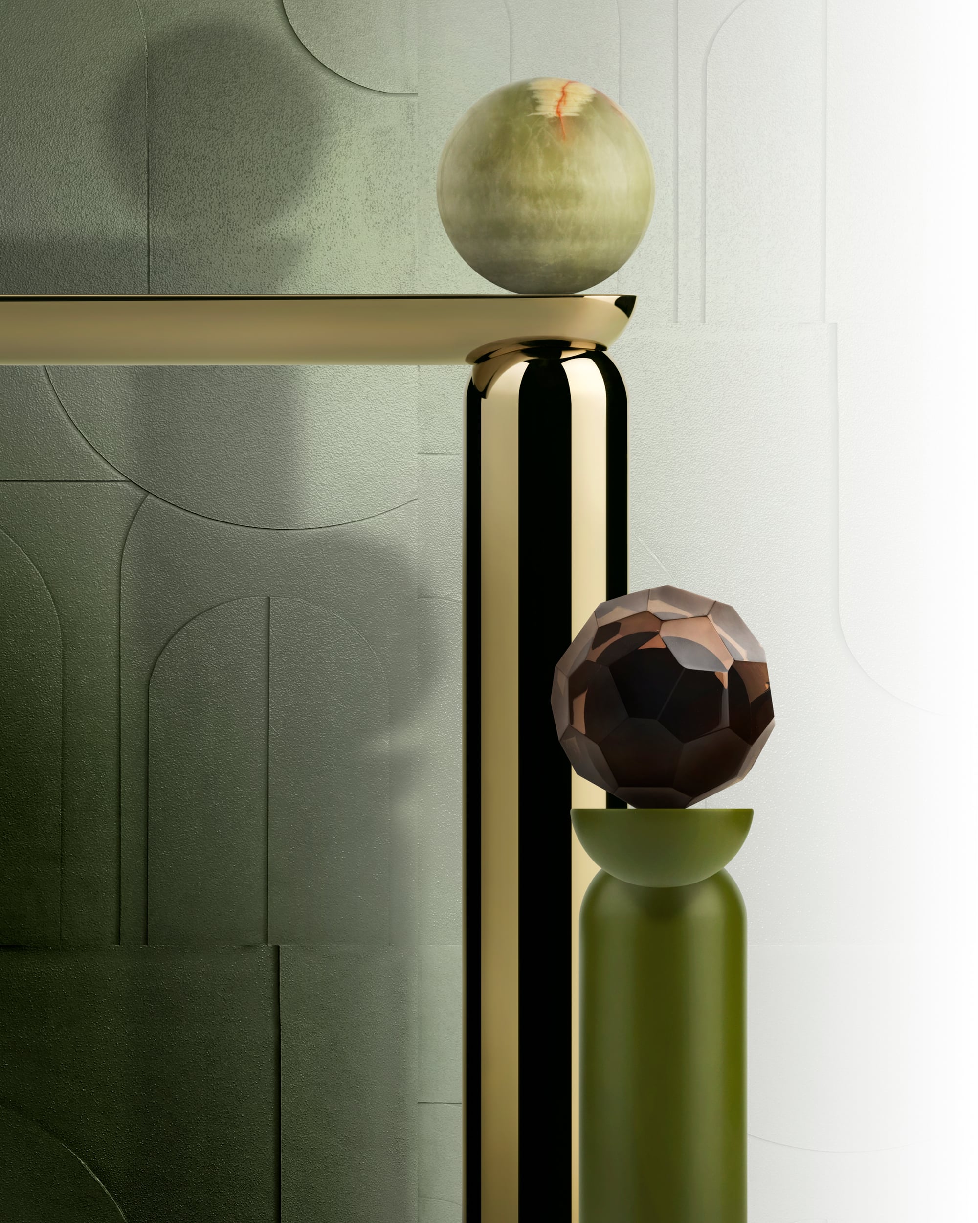 GESSI präsentiert die neue Kollektion Perle mit Griffen aus Naturstein und Glas.