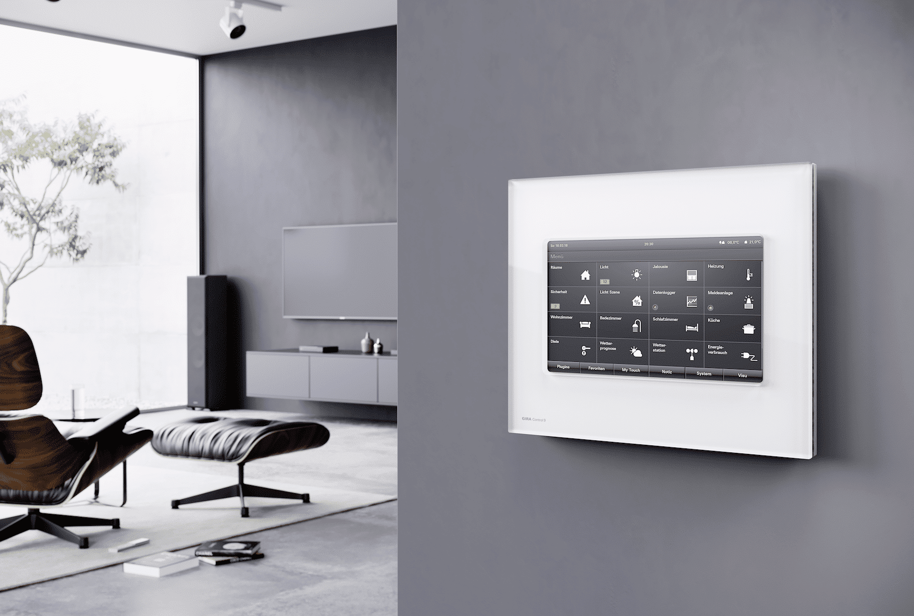 Smart Home-Bedieneinheit von Gira für Gebäudefunktionen.