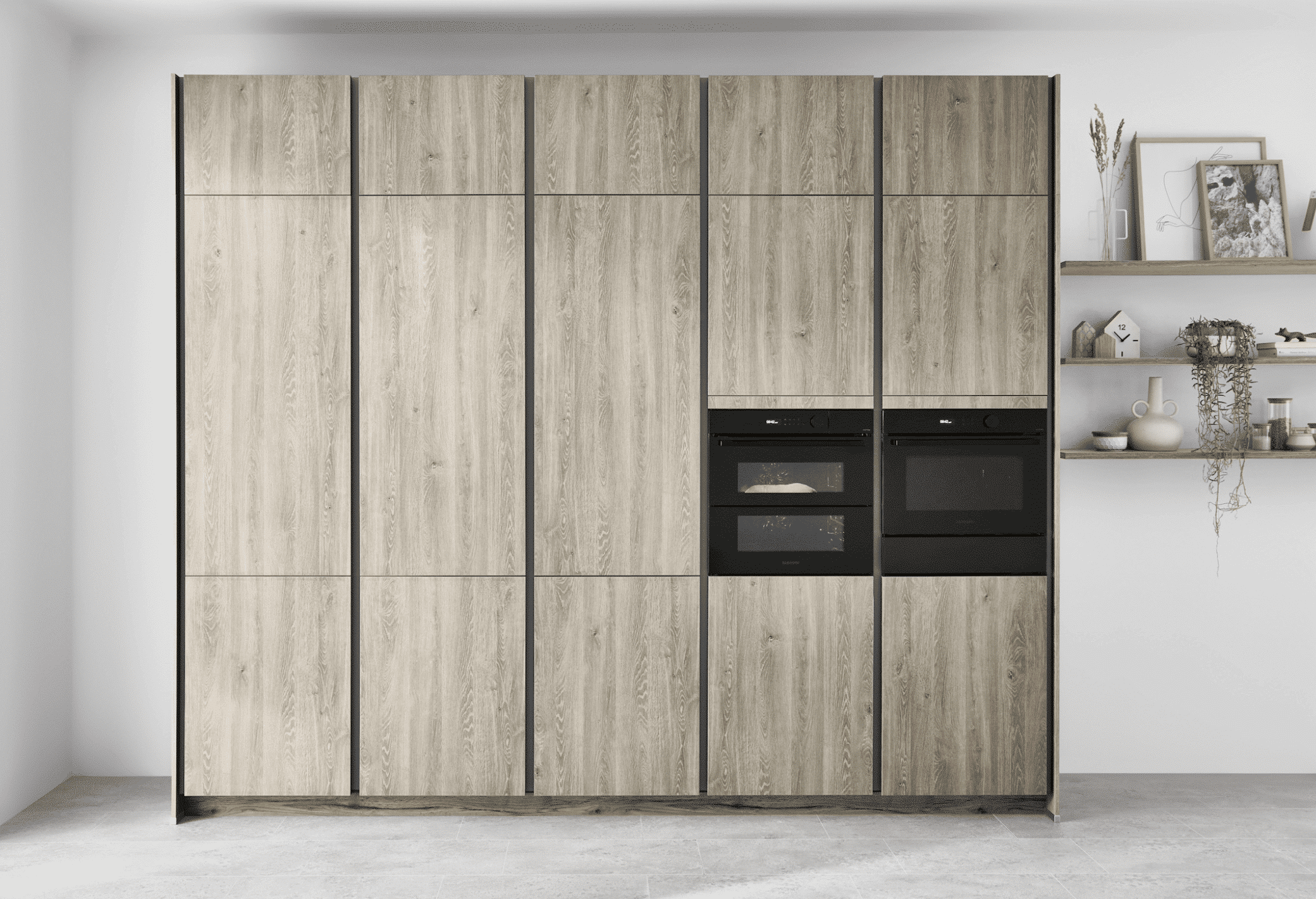 Küchenschränke mit eingebautem Backofen und Dampfgarer und Fronten aus Holz von Nobilia präsentiert von Grill & Ronacher.