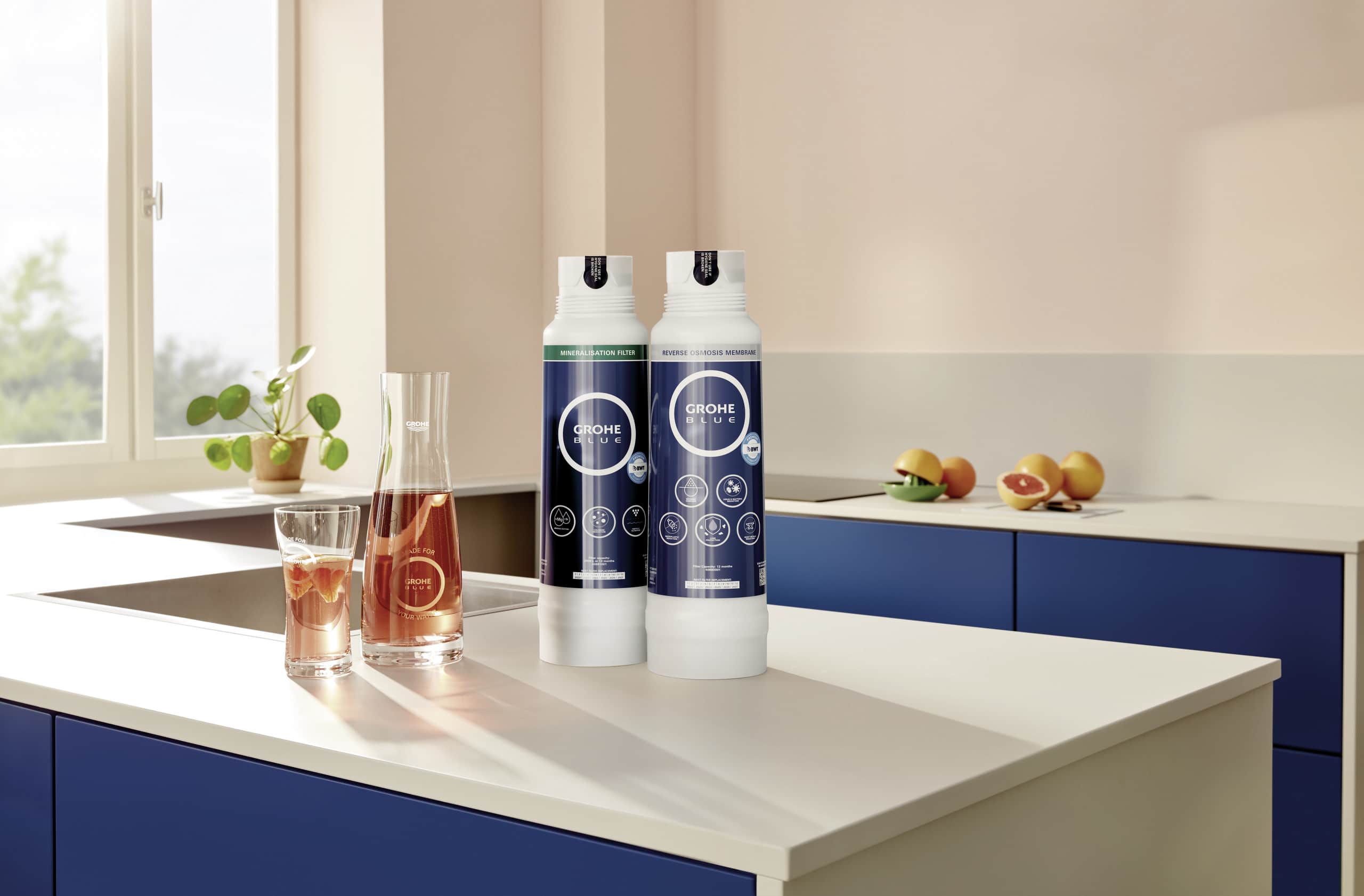 Die Grohe Filterlösungen mit den austauschbaren Umkehrosmose- und Mineralisierungfiltern.