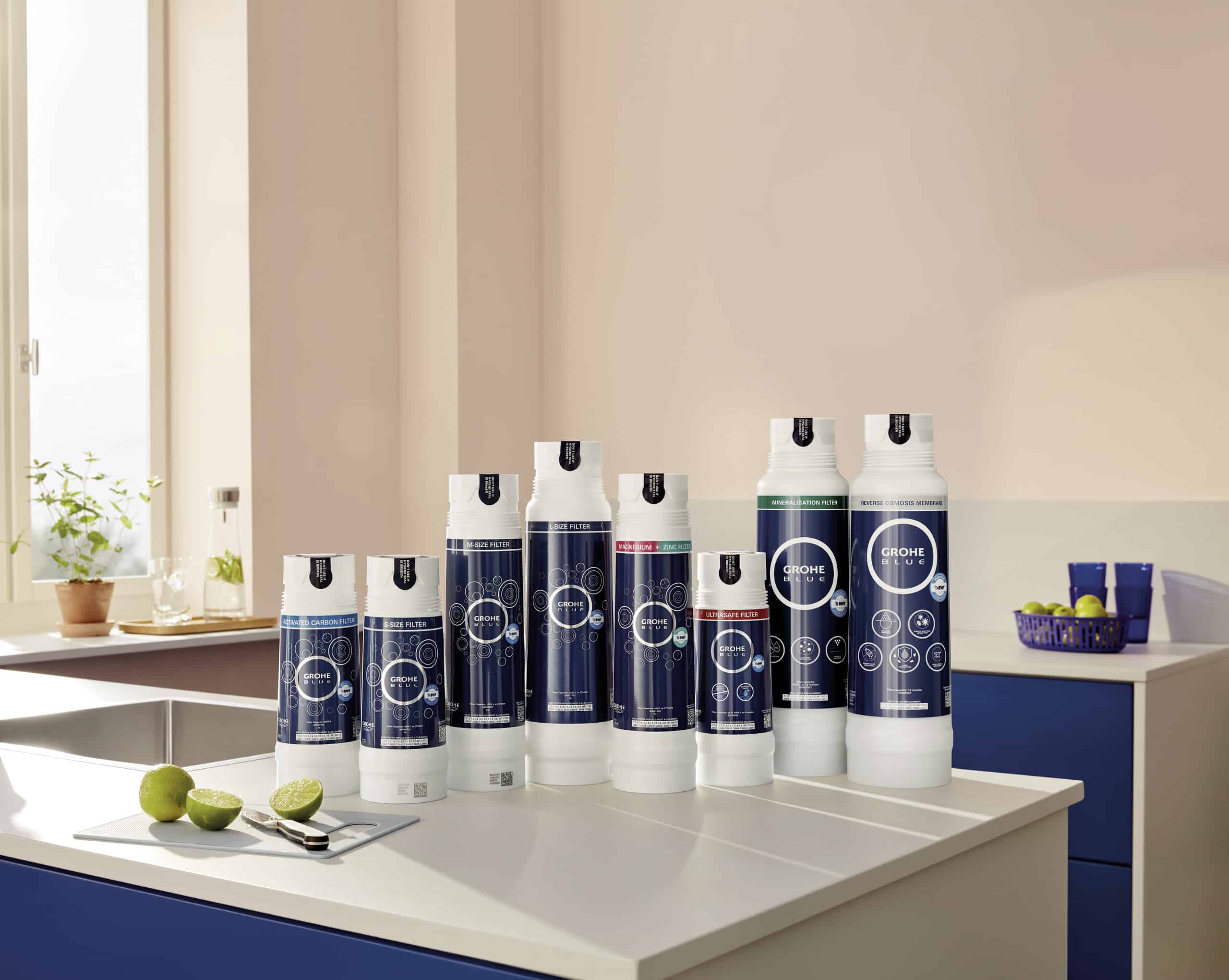 Die verschiedenen Austausch-Kartuschen in den Größen S-L für Umkehrosmose-, Aktivkohle-, Ultrasafe-Filter und viele mehr von Grohe.