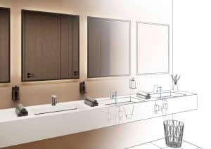 Waschtisch mit Skizze zu den Armaturen HANSAELECTRA Digital+.