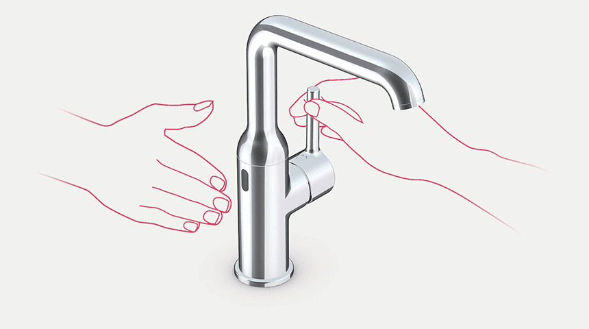 HANSA-Produkte bieten hybriden Komfort - sowohl mit Einarmmischer, als auch berührungslos lässt sich die Armatur steuern.