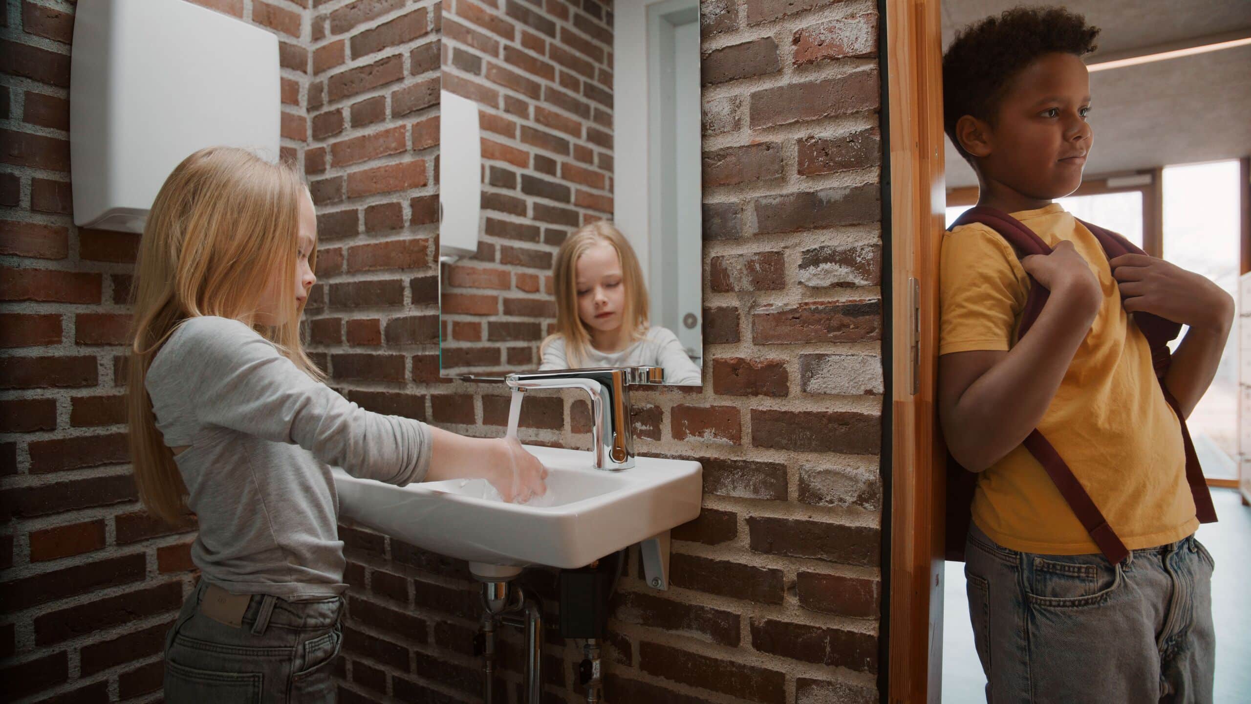 Kinderleichte Handhygiene: mit der neuen Armaturengeneration der berührungslosen HANSAELECTRA lässt sich viel Wasser und Energie sparen. Unvergleichliche Flexibilität bietet die Stromversorgung, die von Netz- über Batteriebetrieb bis hin zu einer autarken Versorgung durch das Power-Modul mit Wasser-Turbine reicht.