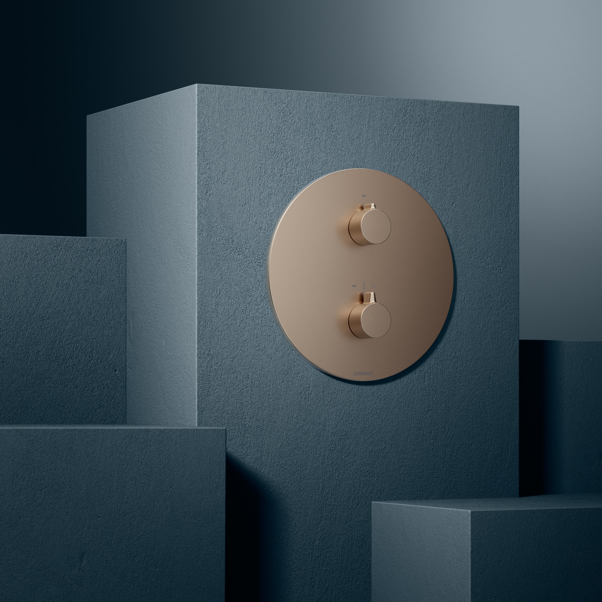 HANSA zeigt die Rosette einer Bluebox Armatur in brushed bronze.