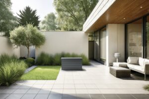 Moderne Gartenbox in Anthrazit auf einer Terrasse mit Outdoormöbeln von HÖRMANN AUSTRIA.