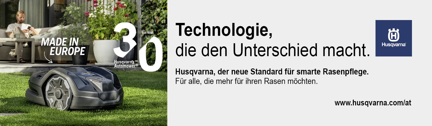 WERBUNG - Husqvarna. Technologie, die den Unterschied macht. Husqvarna, der neue Standard für smarte Rasenpflege.