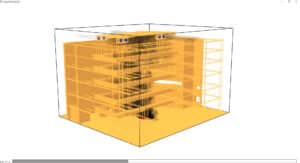 IBS Technisches Büro zeigt die Brandrauchsimulation anhand eines 3D-Modells eines Hochhauses.