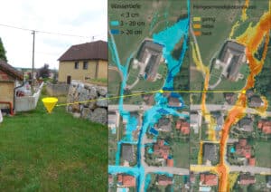 IBS Technisches Büro zeigt die Simulation des Abflusses von Hangwasser in einer Siedlung.