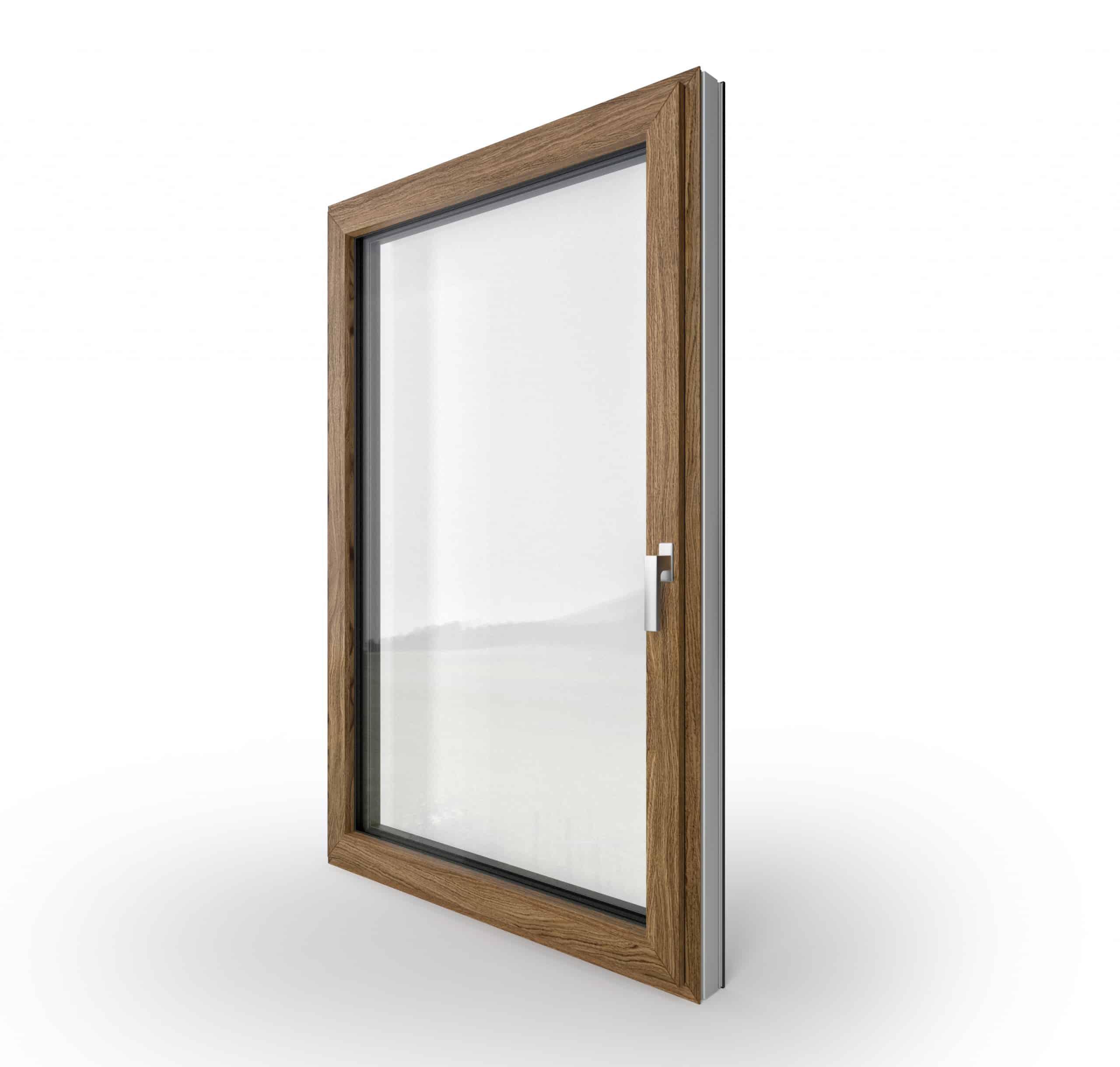 Kunststofffenster KF410 von Internorm mit Digitaldruck-Dekor in Eiche.