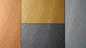 James Hardie präsentiert Metallic Fassadenplatten in Braun, Gold, Dunkelgrau und Hellgrau.