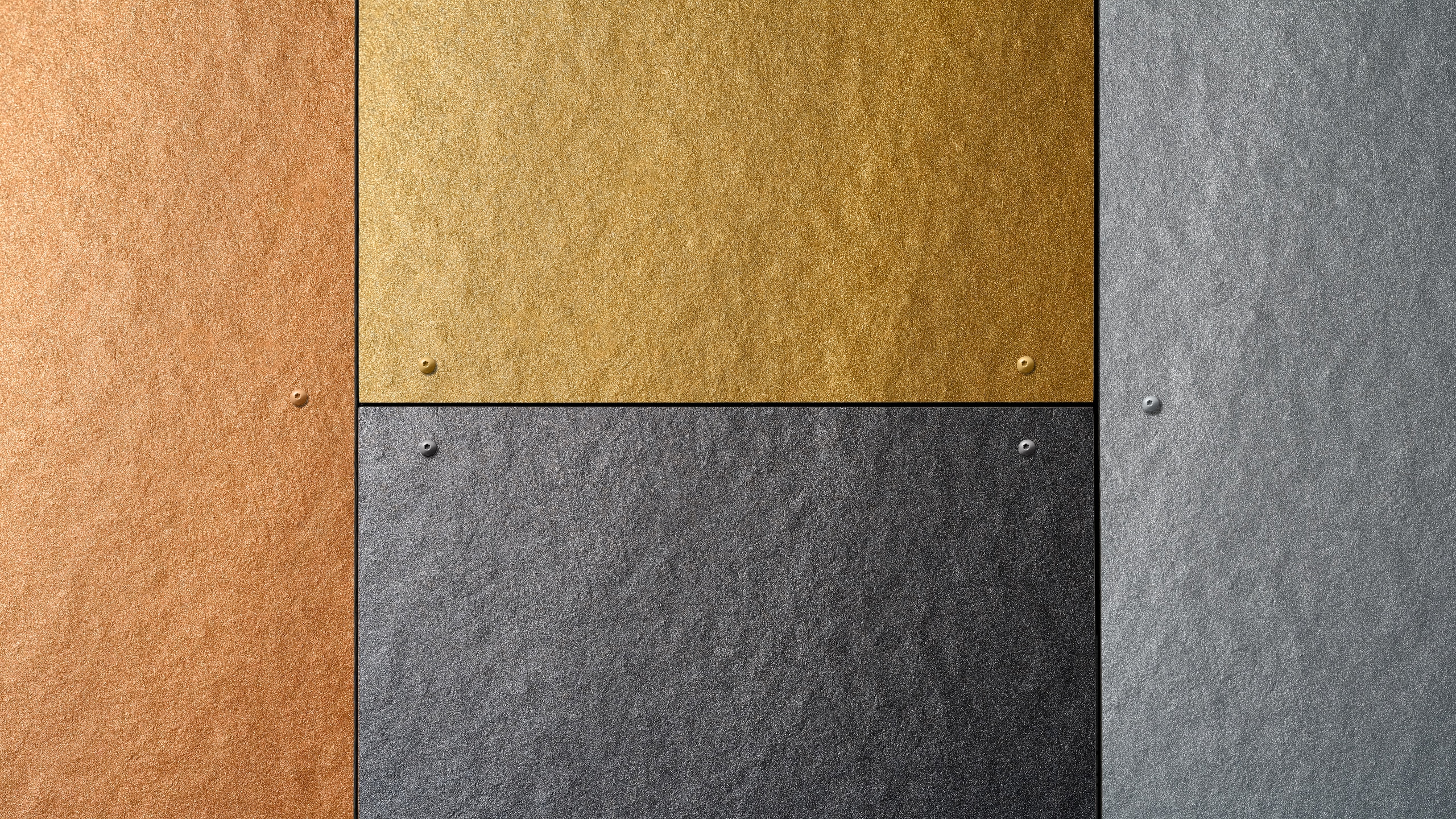 James Hardie präsentiert Metallic Fassadenplatten in Braun, Gold, Dunkelgrau und Hellgrau.