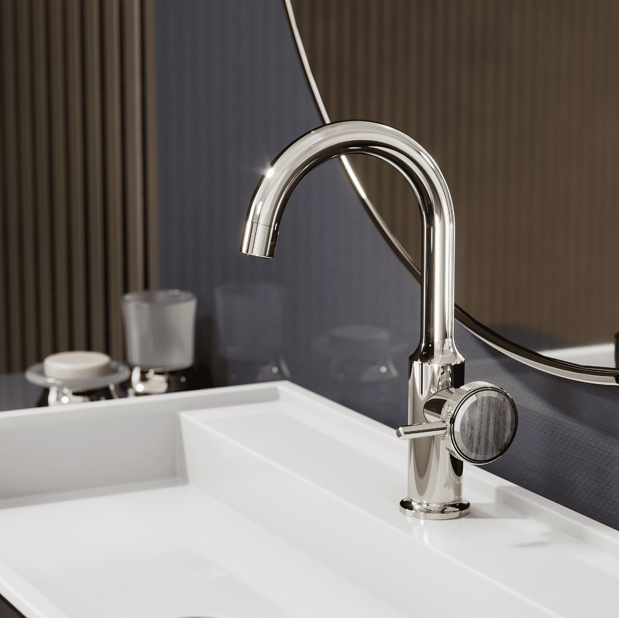 Jörger präsentiert Waschtisch mit Waschbecken und Wasserhsahn aus der Serie Valencia in pallissandro blue.