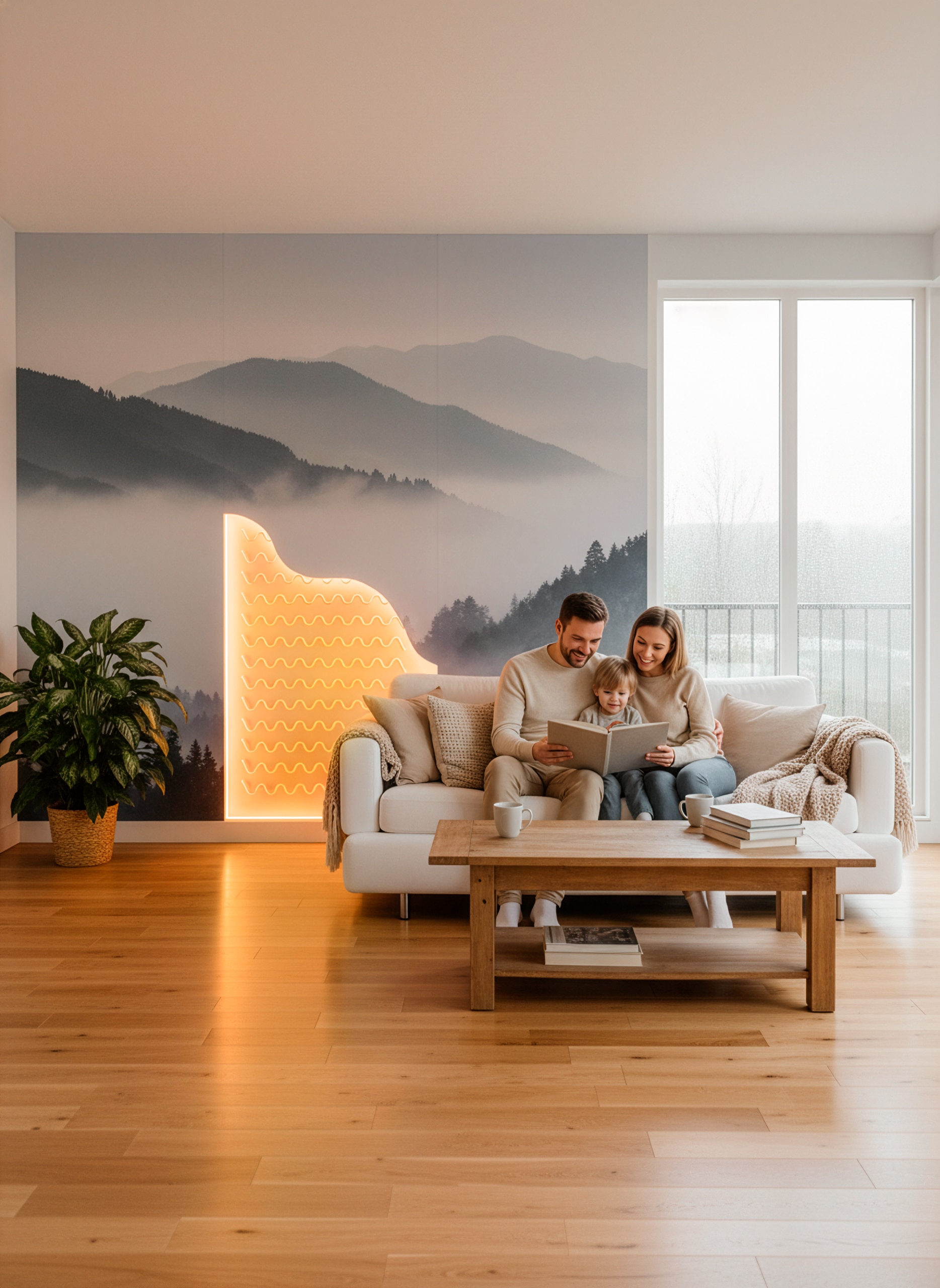 LICO präsentiert beheizte Wandpaneele in einem Wohnzimmer.