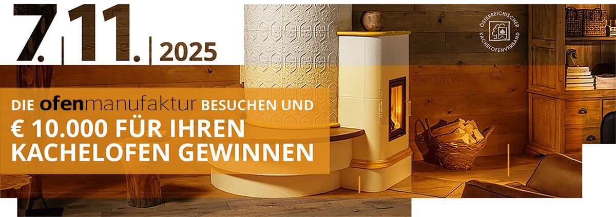 Die Möglichkeit auf einen 10.000 € Gewinnschein für 2025, voller Vorfreude auf behagliche Wärme von Ofenmanufaktur Liebewein.