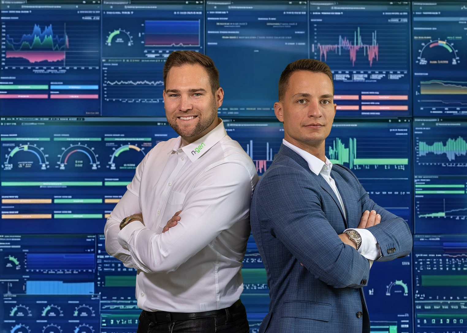 Der Vertriebsvorstand von NGEN vor den Monitoren des Energiemanagements.