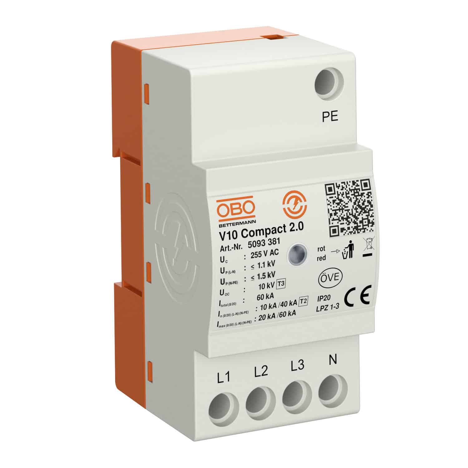 OBO Bettermann präsentiert den kompakten Überspannungsschutz V10 mit Blitzschutzableitung für Wohngebäude.