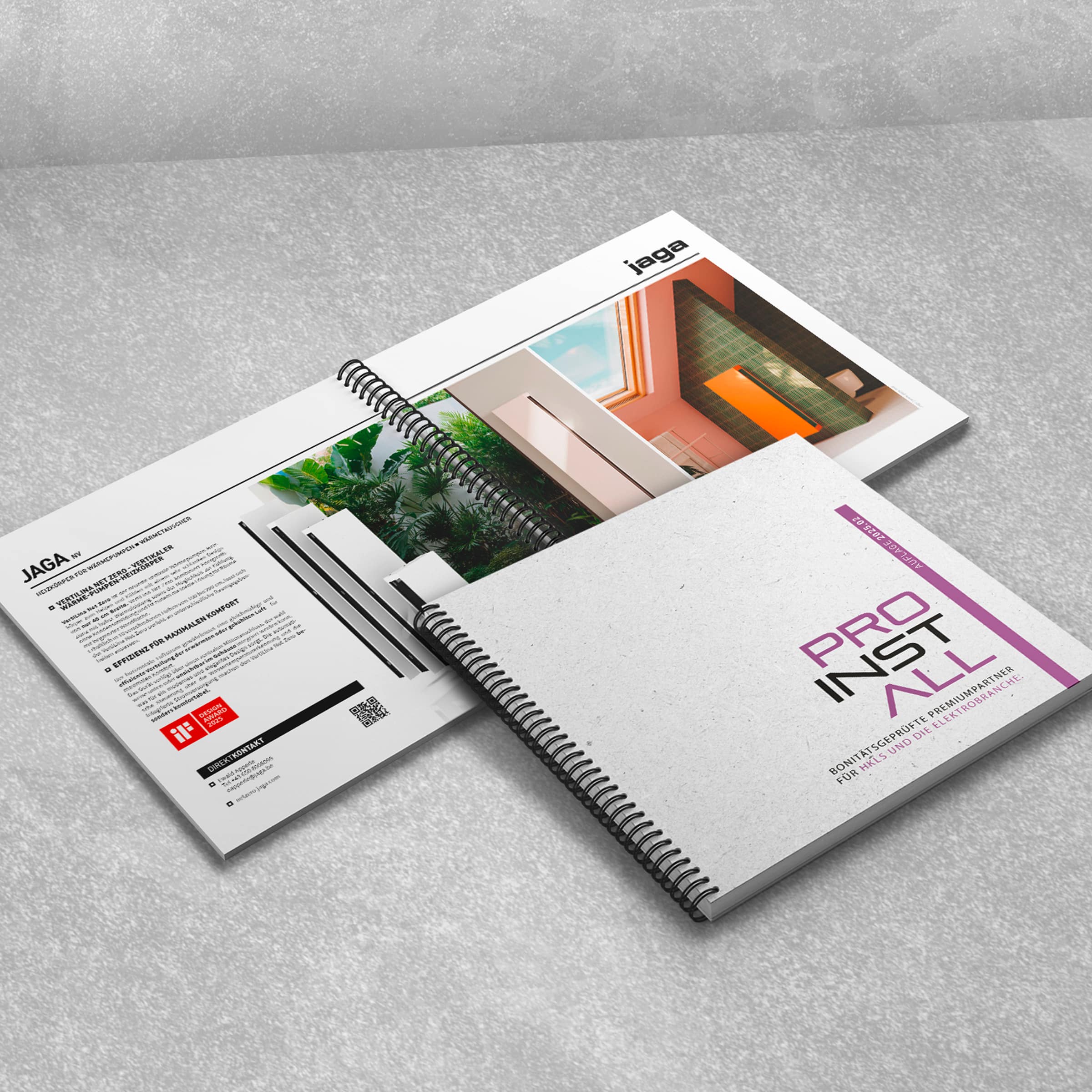 Kunden-Doppelseite im B2B Medium und Cover von pro Install.