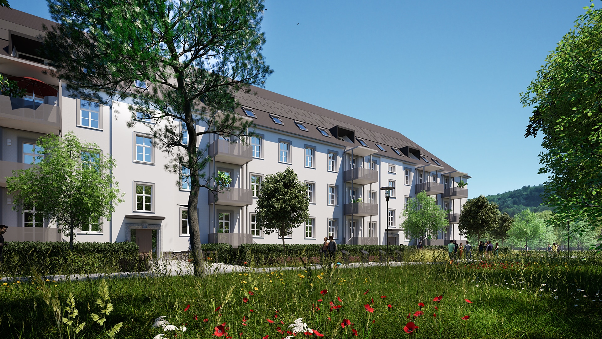 RÖFIX zeigt die Visualisierung von Mehrparteienhäuser des Projekts Hiller Kaserne in Linz.