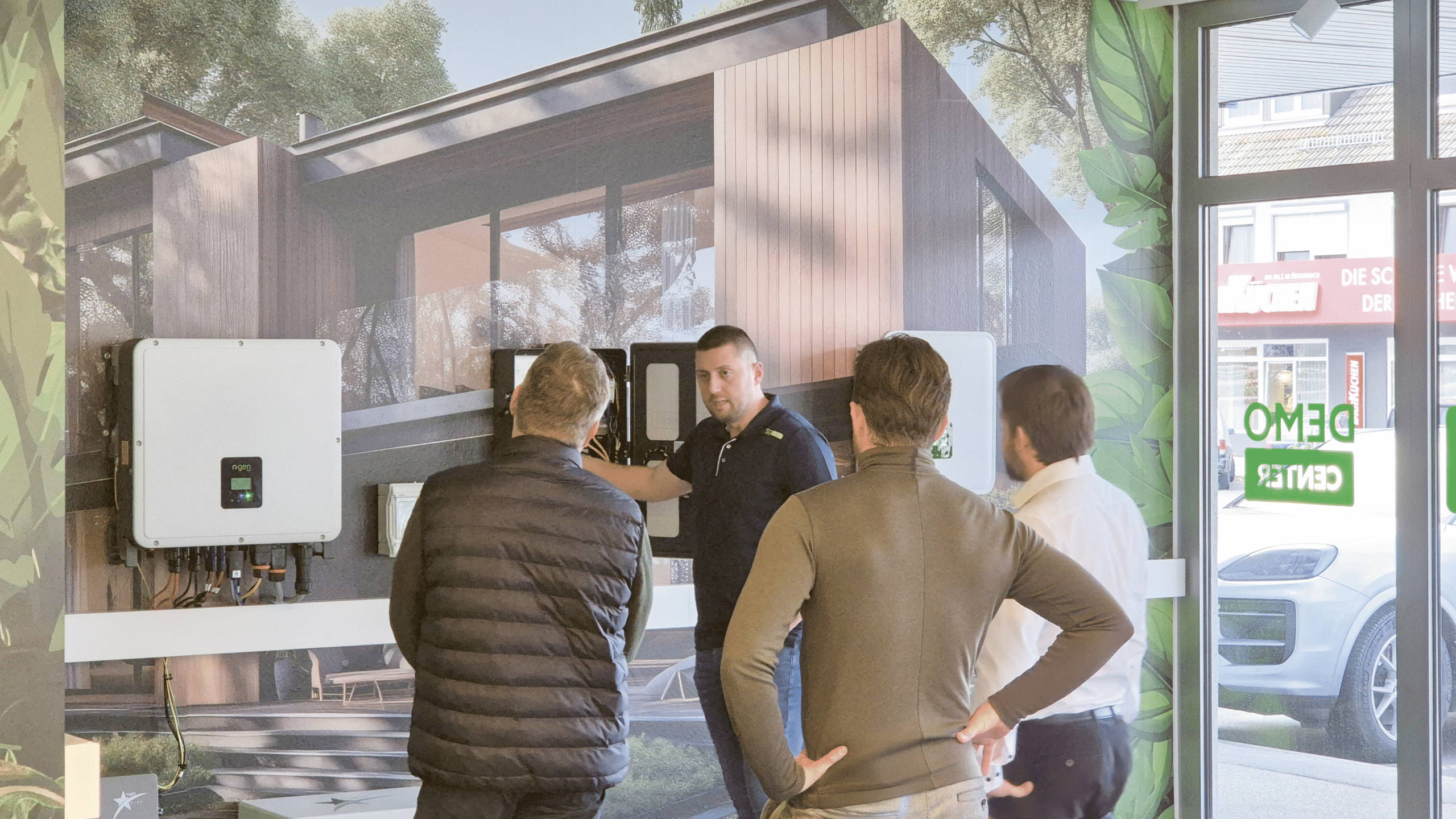 Mitarbeiter von Ngen Smart Products erklärt Kunden die Technik und Funktionsweise hinter dem Produkt.