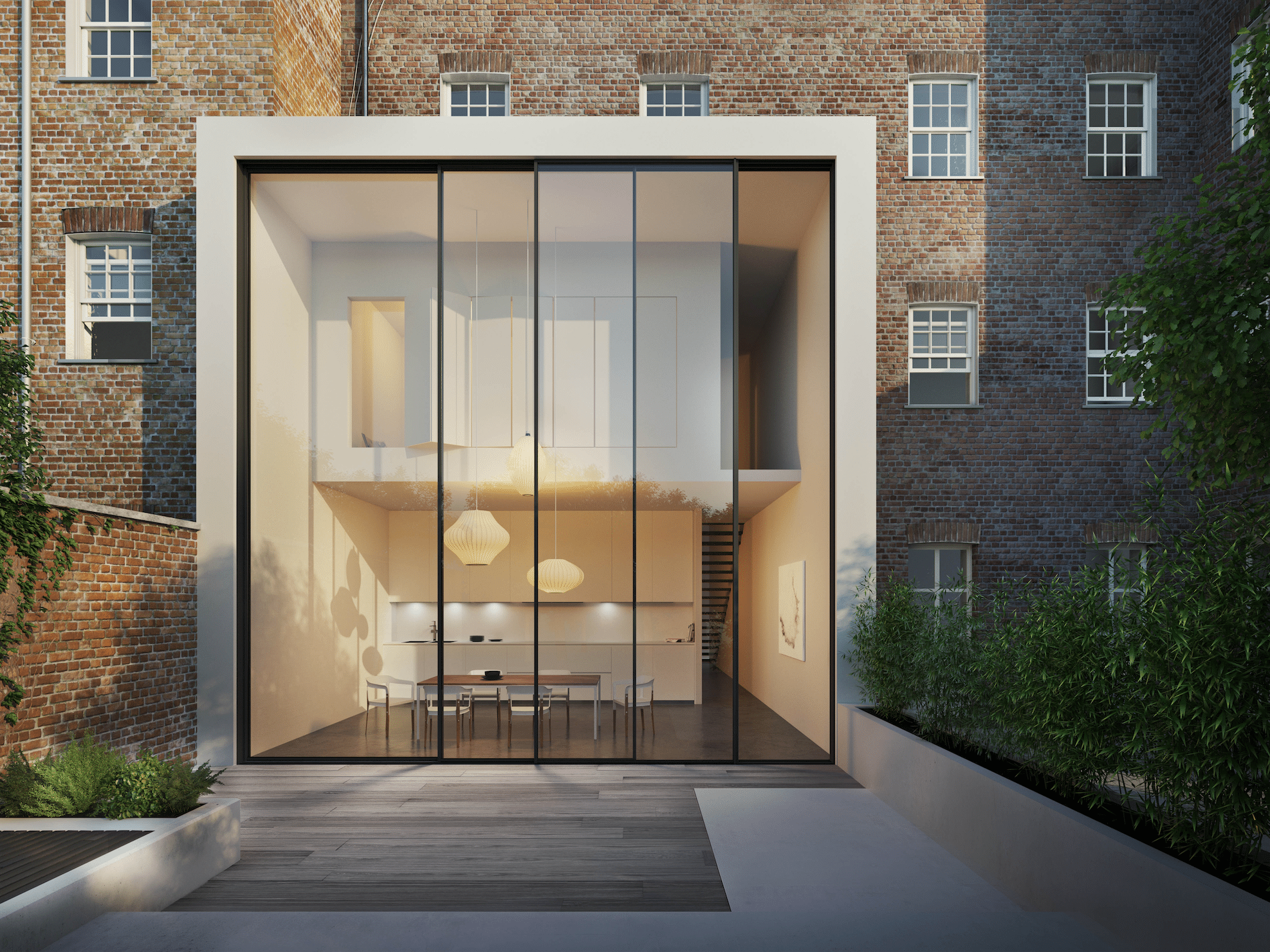 Wohnhaus mit zweistöckiger Glasfensterfront von Solarlux.