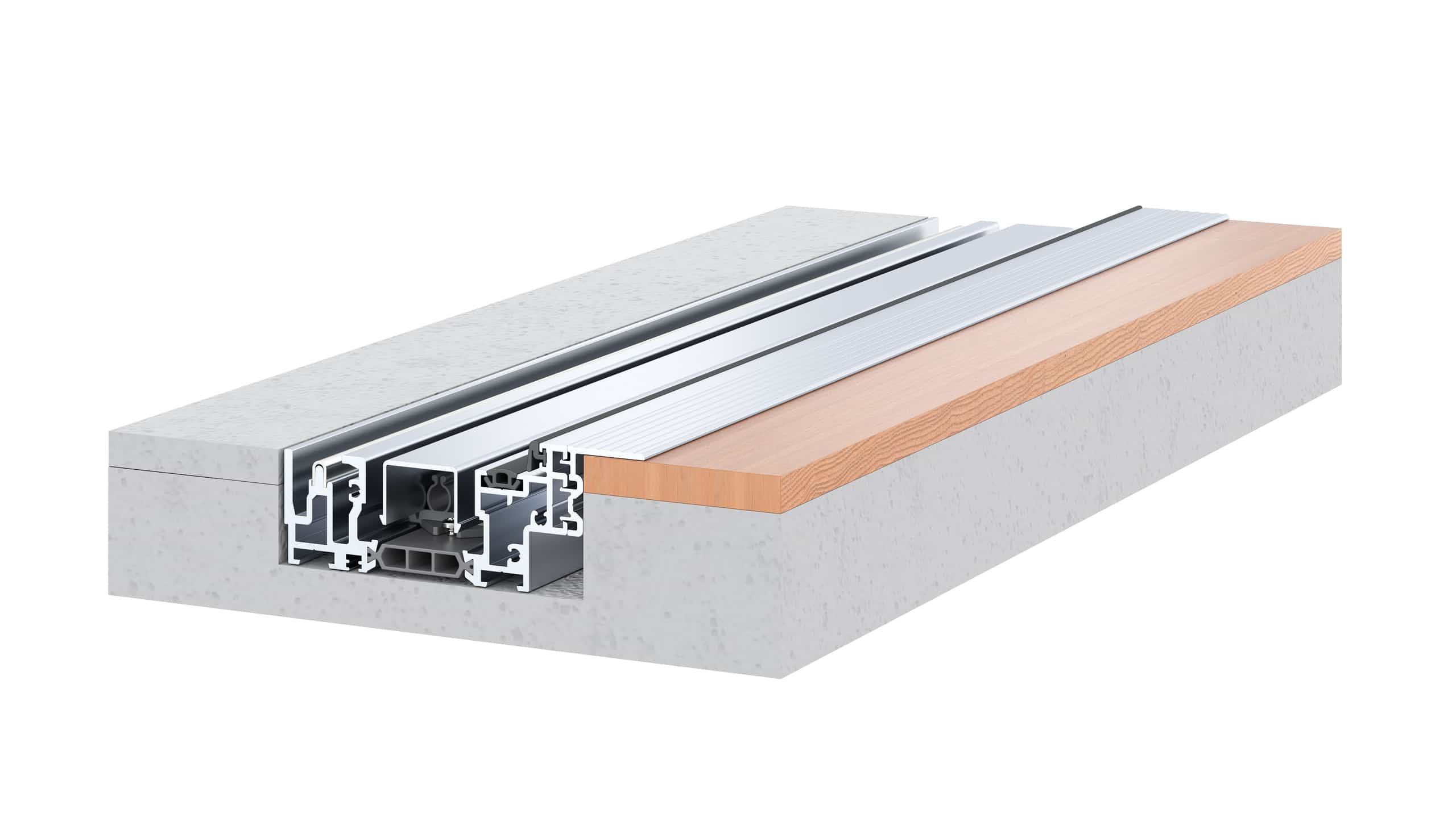Die flache und wohnraumtaugliche Bodenschiene „Smart 10" mit nur zehn Millimeter Höhenversatz ist geeignet für die Aluminium-Glas-Faltwand -Systeme Ecoline, Highline und Megaline von Solarlux.