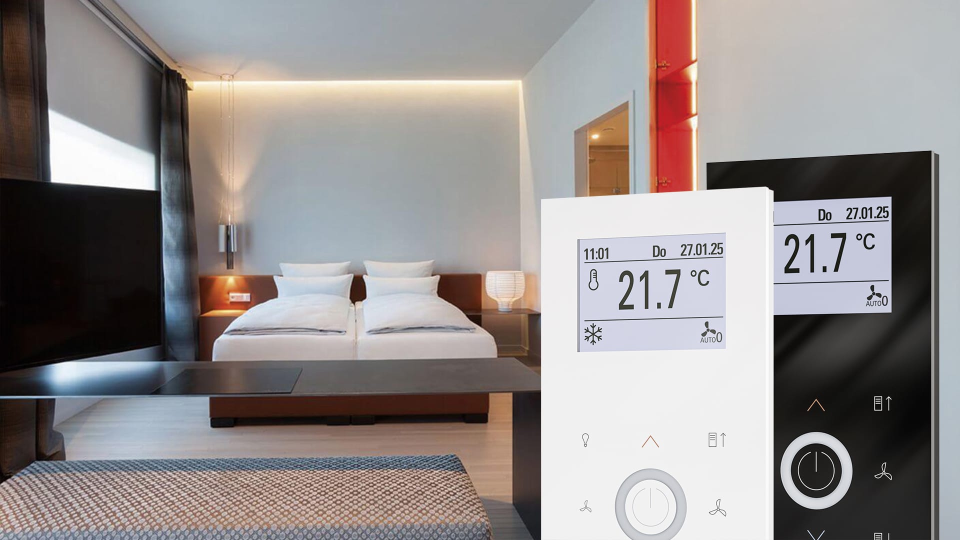 JOY Fancoil-Regler von Thermokon in den Zimmern des Ernst Leitz Hotels in Wetzlar.