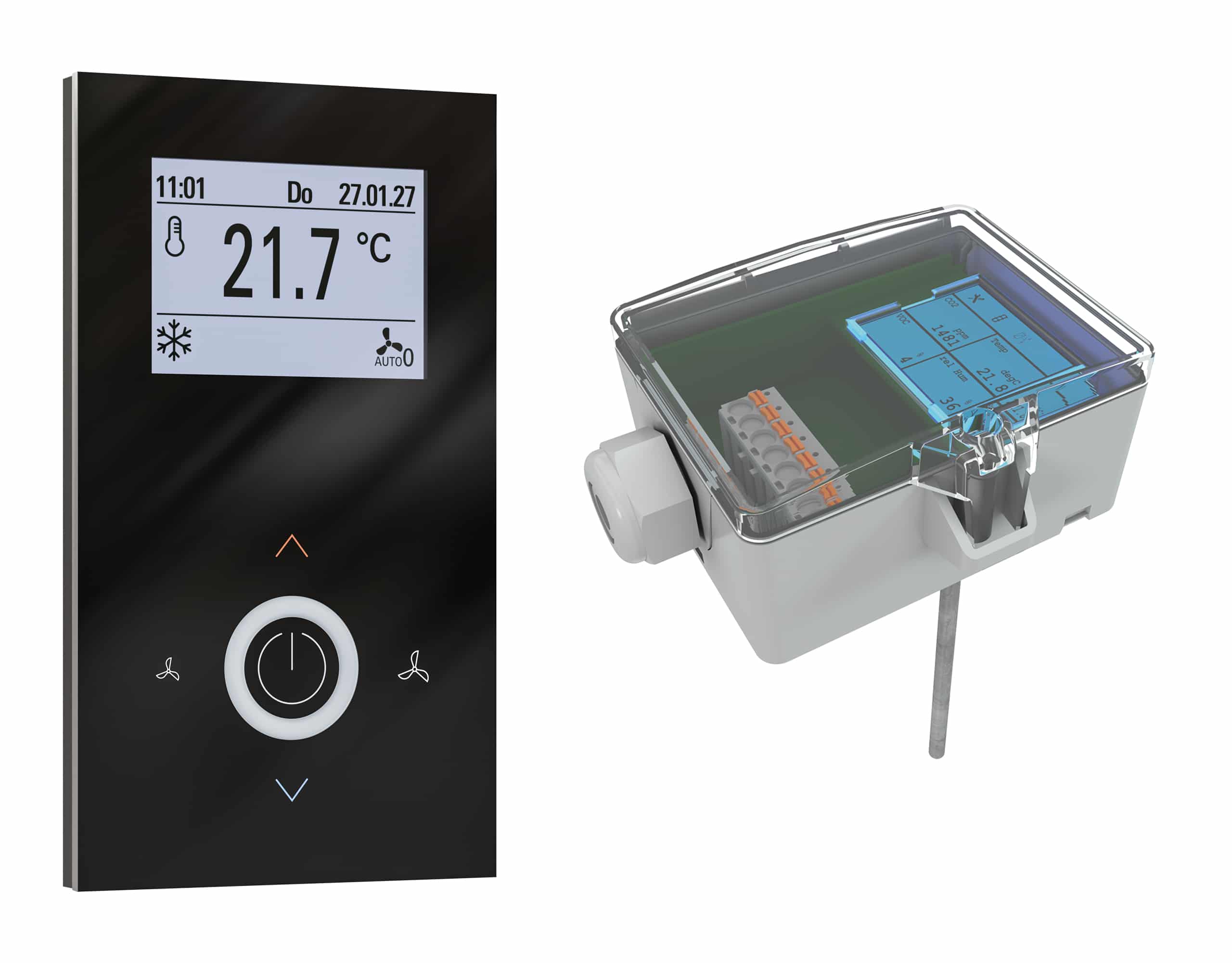 Raumbediengeräte JOY von Thermokon, die beim Referenzprojekt Reverb Hard Rock Hotel St. Pauli verwendet wurden.