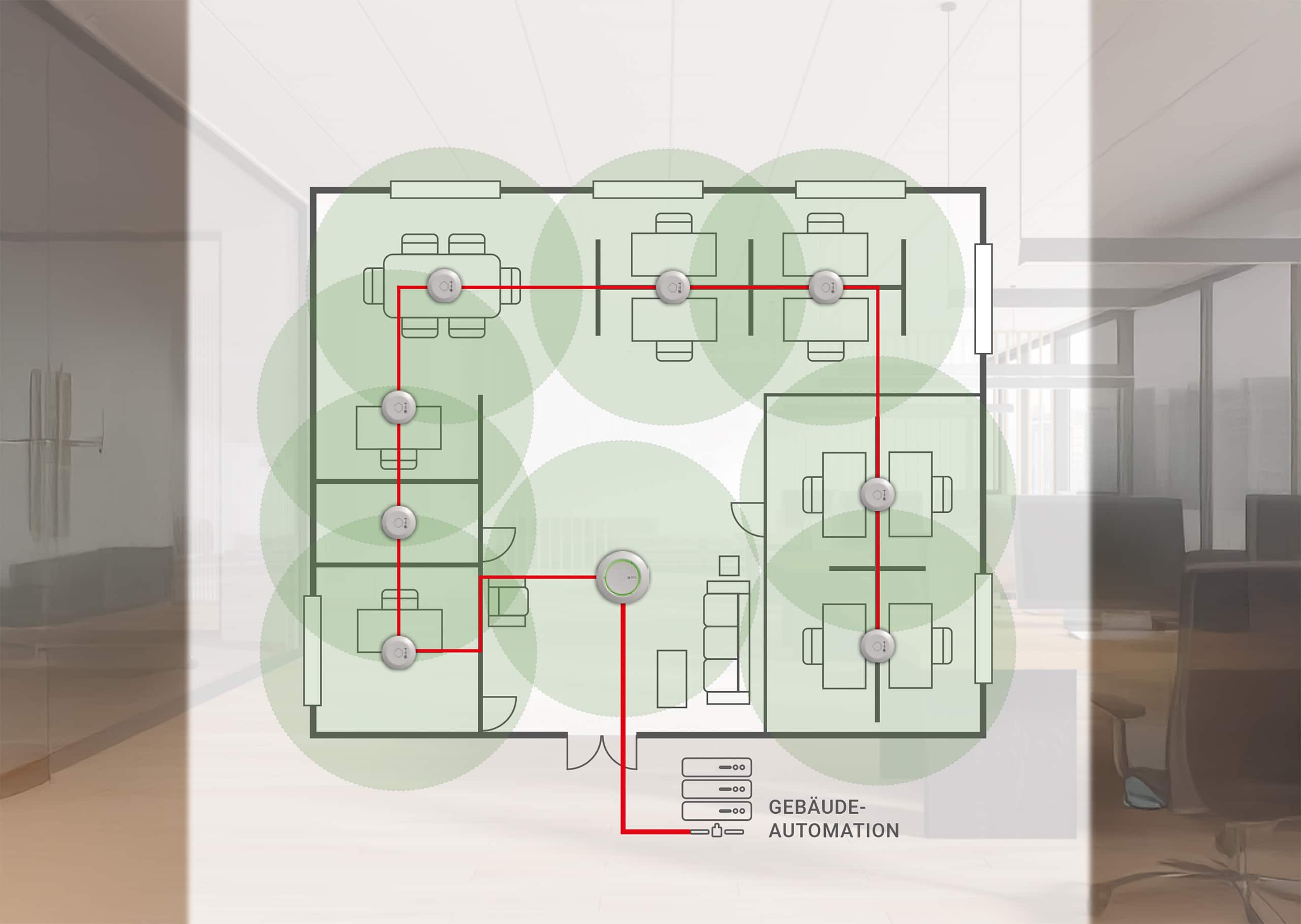 Thermokon zeigt die Visualisierung der thevios theGRID Plattform als leistungsstarker Messwertgeber für die Gebäudeautomation.