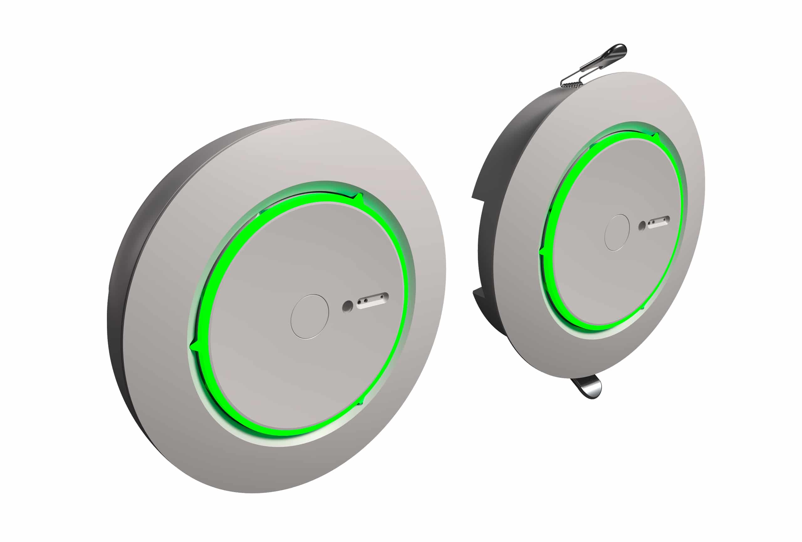 Thermokon präsentiert den Deckensensor thevios 5 mit LED Beleuchtung als leistungsstarken Messwertgeber für die Gebäudeautomation, Aufputz und Unterputz im Vergleich.