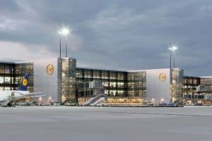 TIGER Coatings zeigt die Außenansicht eines Terminals des Frankfurter Flughafens.