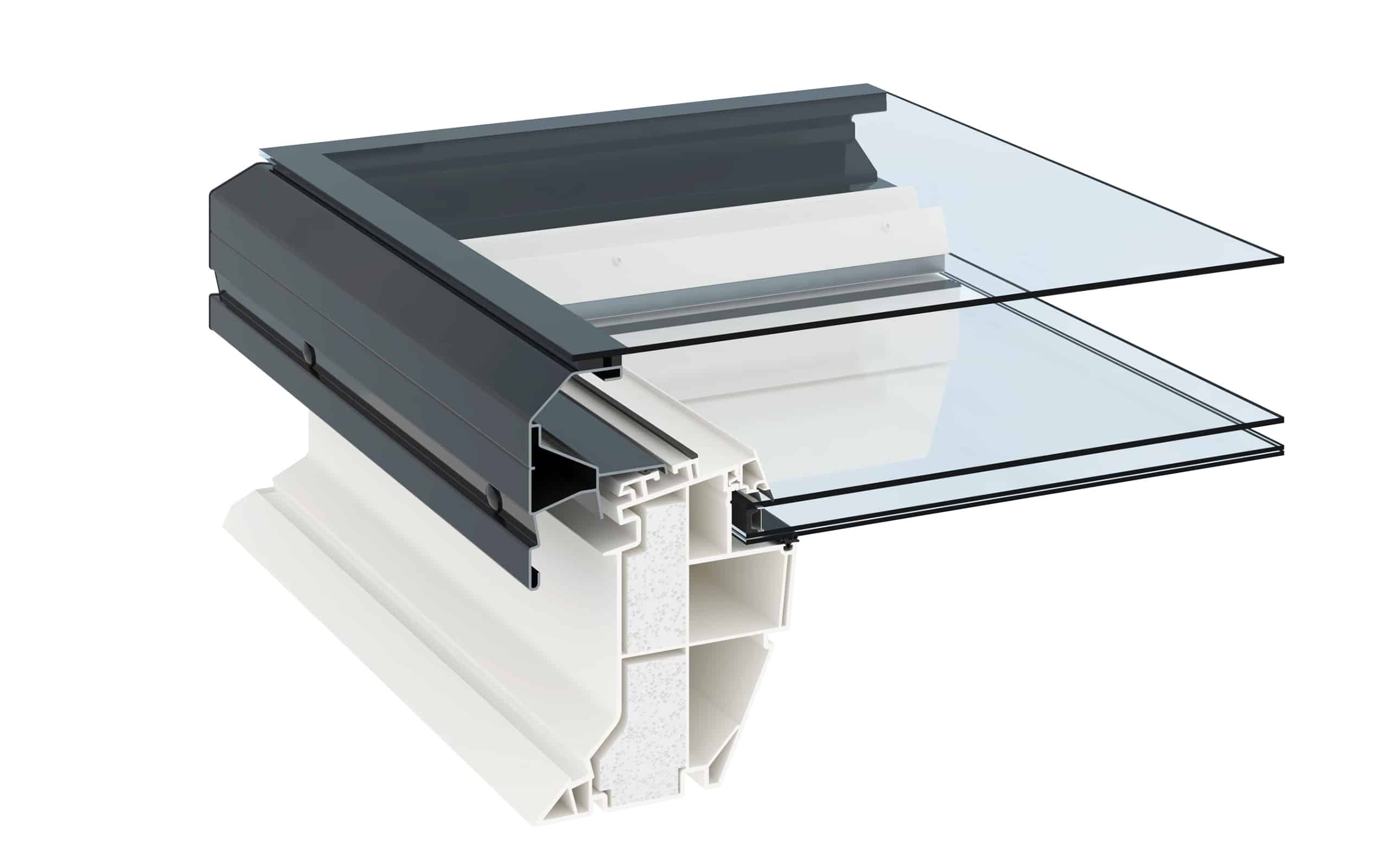 VELUX zeigt den Querschnitt eines 2-fach verglasten Fensters mit sehr gutem Wärmedämmwert.