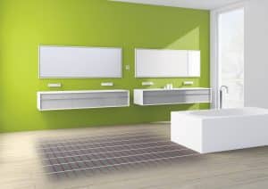 Visualisierung einer Elektro-Fußbodenheizung in einem Badezimmer von VOGEL&NOOT.