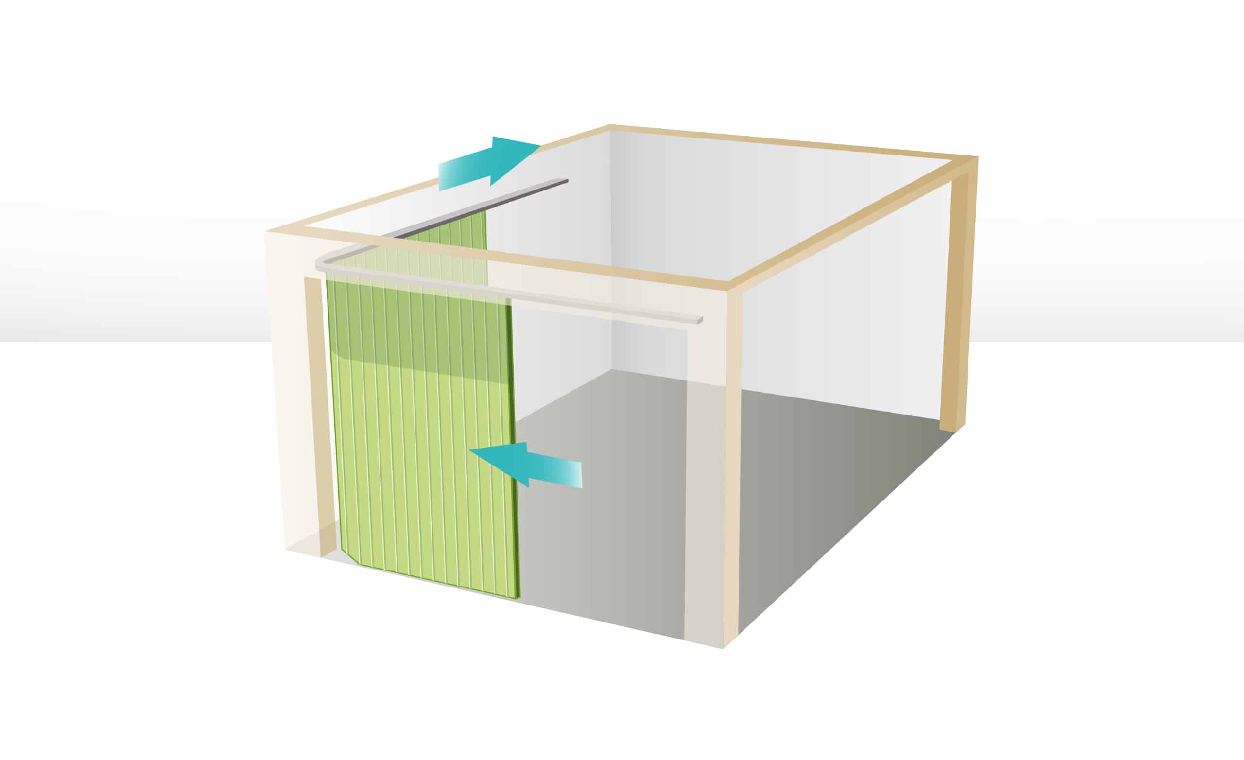 Skizze einer Garage mit einem seitlich an der Wand laufendem Roll-Garagentor.