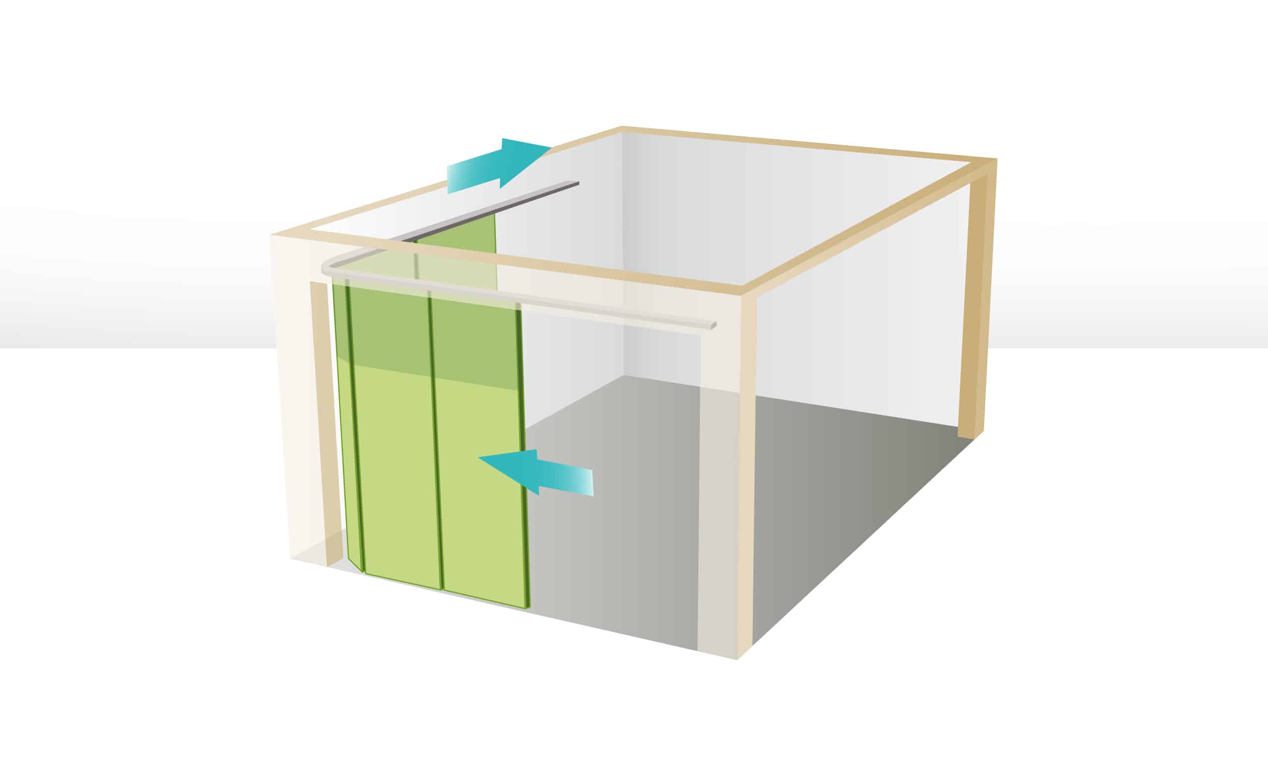 Skizze einer Garage mit einem seitlich an der Wand laufendem Wand-Sektional-Garagentor.