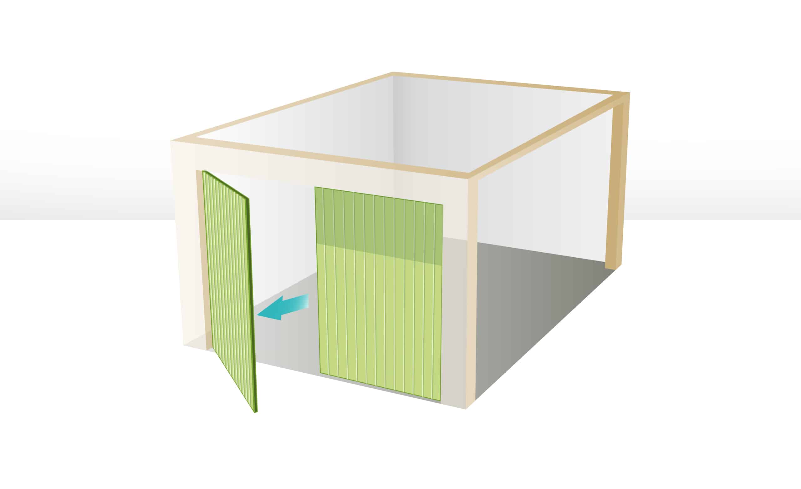 Skizze einer Garage mit einem zweiflügeligem Garagentor.