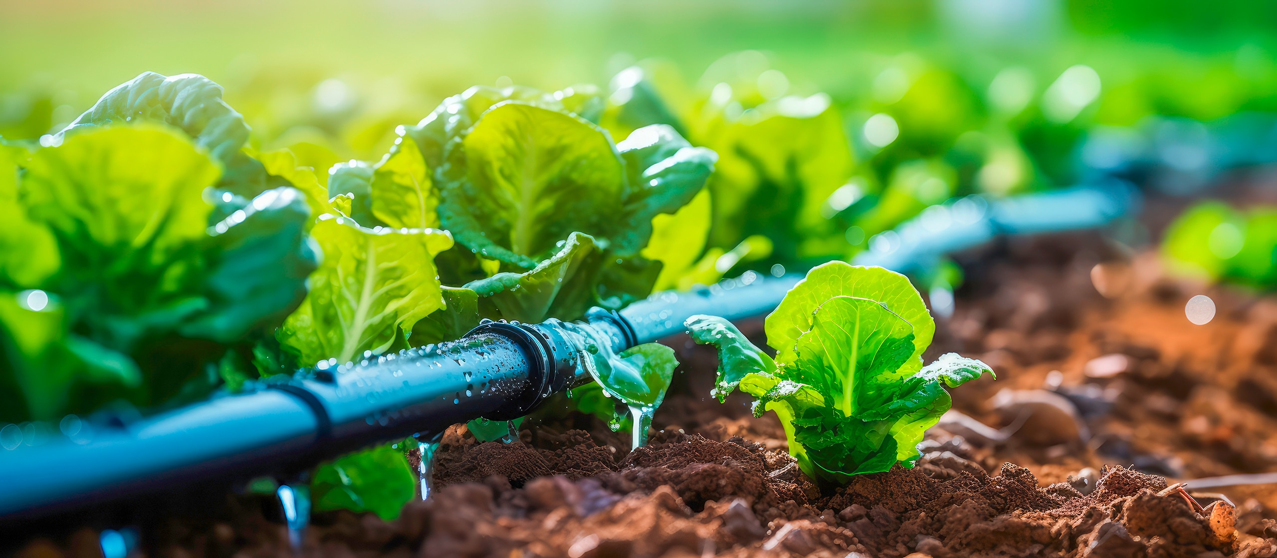 Leitung einer praktischen Tropfbewässerung zur Wasserversorgung von Gartenpflanzen und Gemüsebeeten.