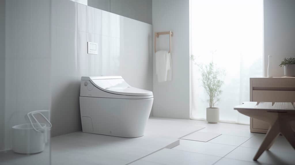 Modernes Dusch-WCs (auch Washlets oder Duschtoiletten genannt) in einem ansprechendem Badezimmer.